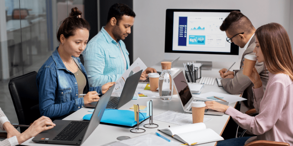 employees working without burden in office